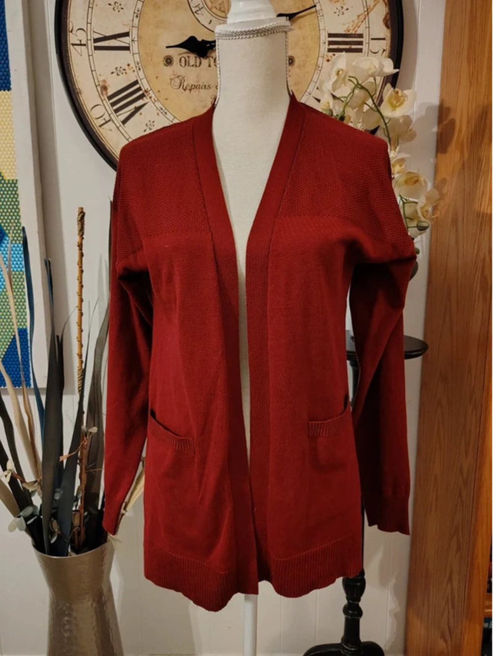 Time and Tru Burgundy Open-Front Cardigan | Small